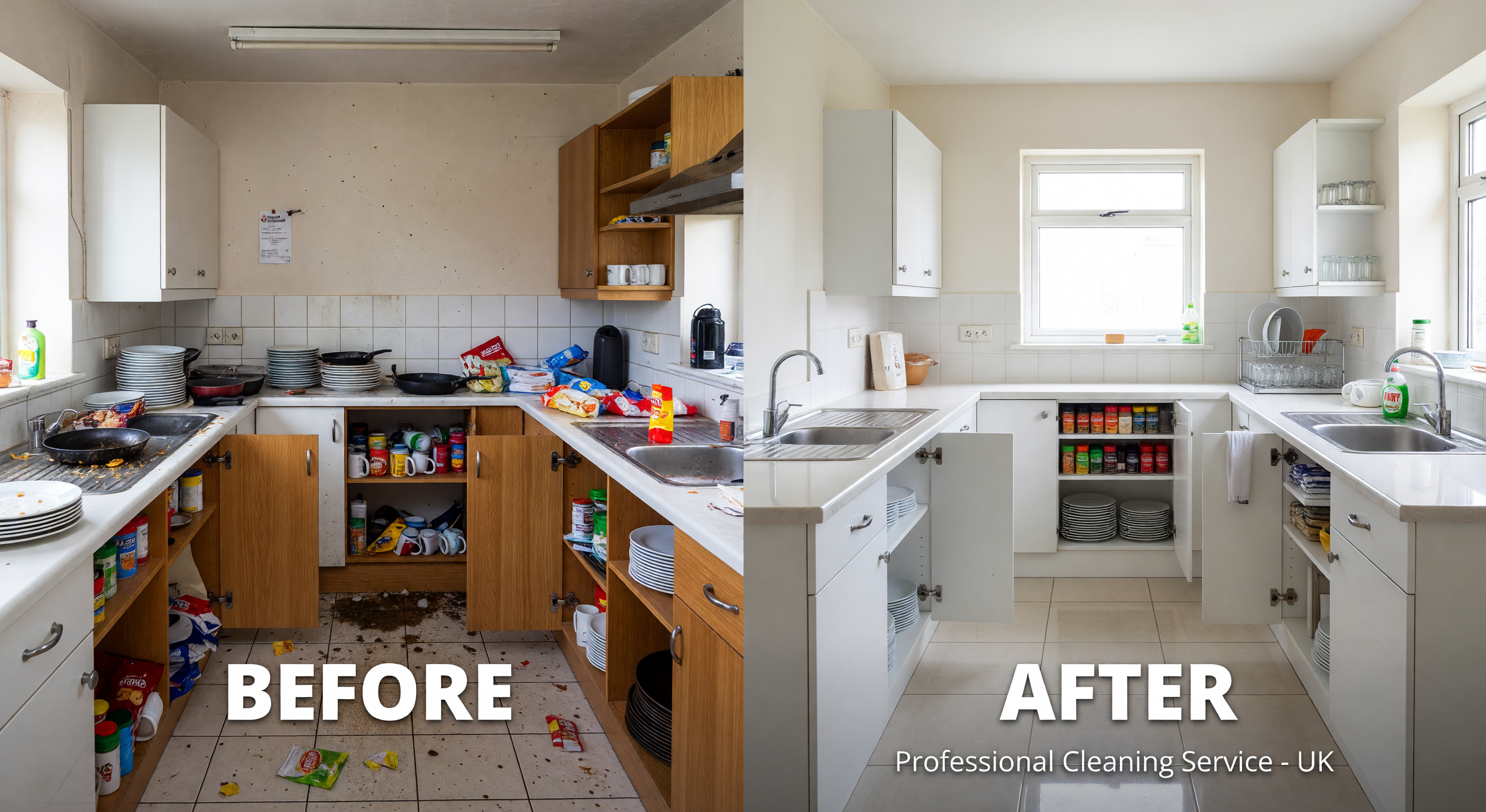 Before and after kitchen deep clean transformation