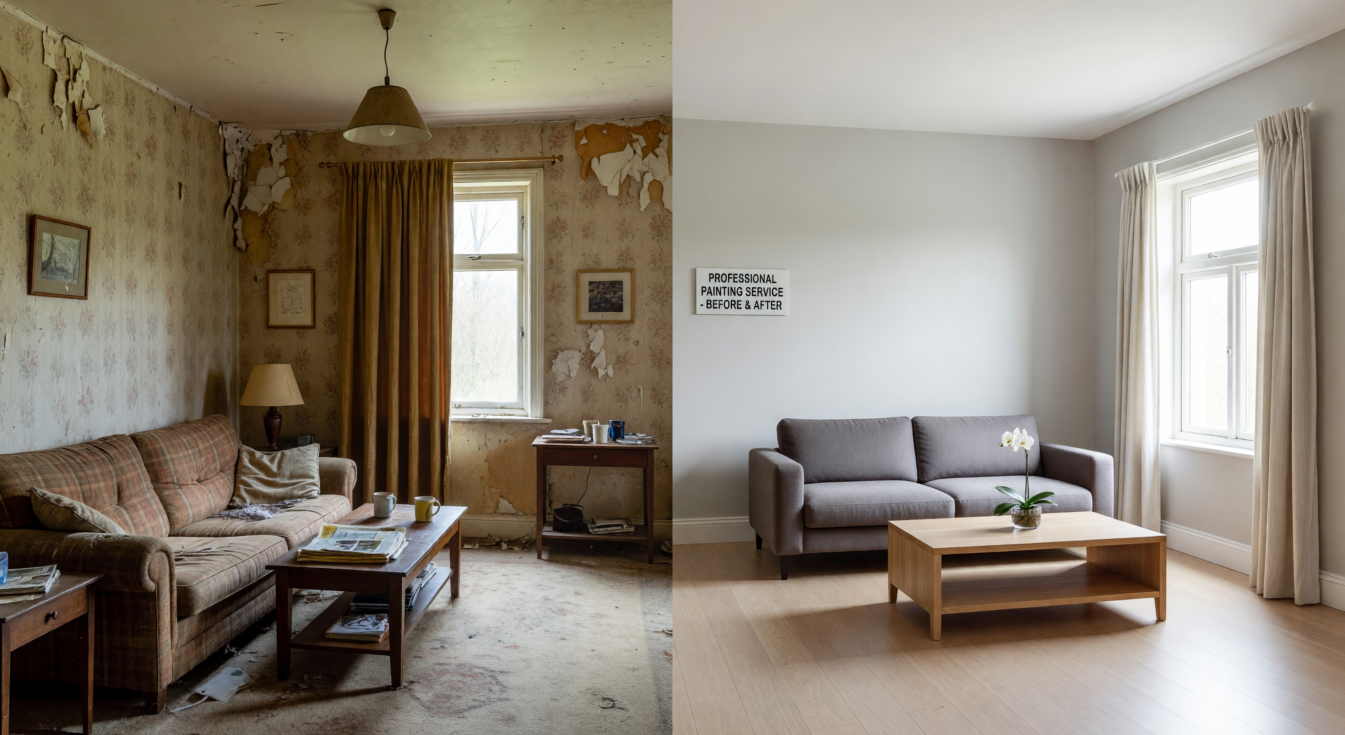 Before and after living room painting transformation