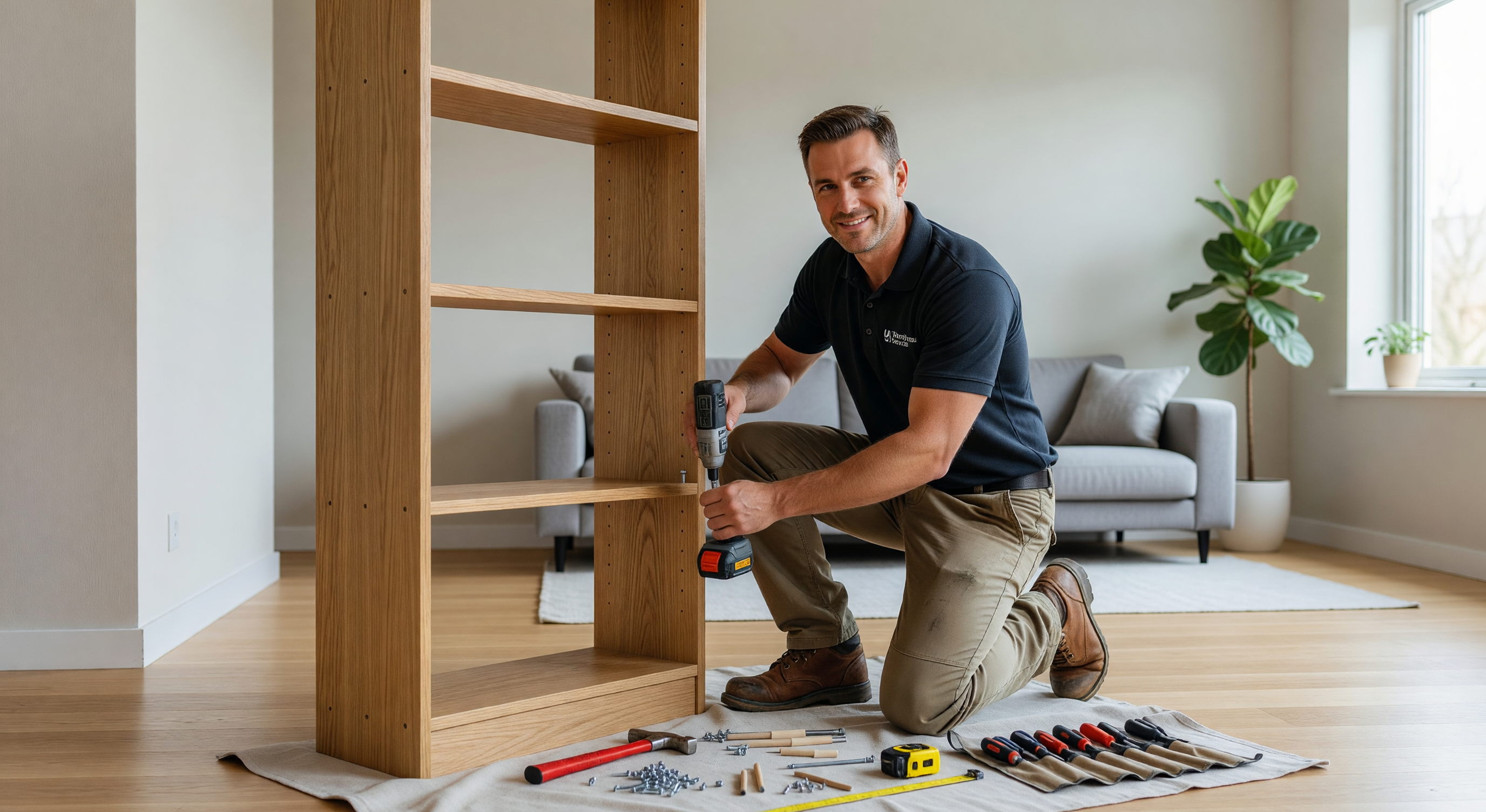 Handyman assembling furniture